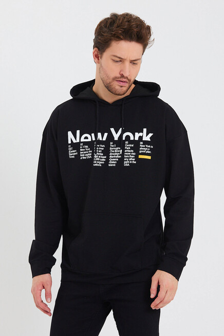 Erkek Kapşonlu Oversize Fit Newyork Baskılı İnce Sweatshirt SPR23SW362