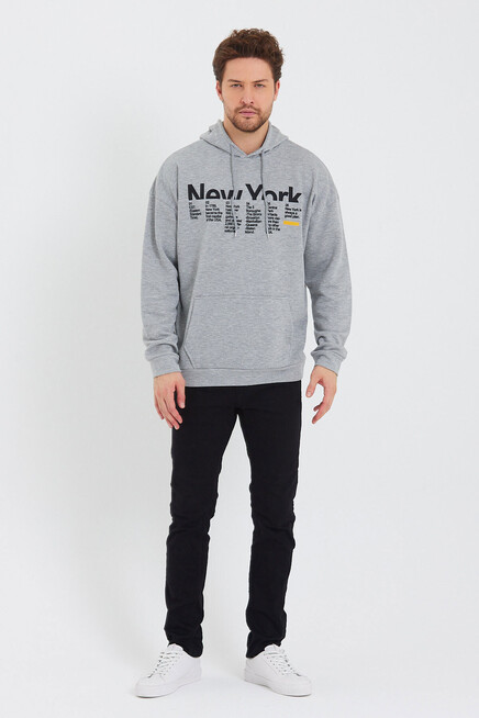 Erkek Kapşonlu Oversize Fit Newyork Baskılı İnce Sweatshirt SPR23SW362