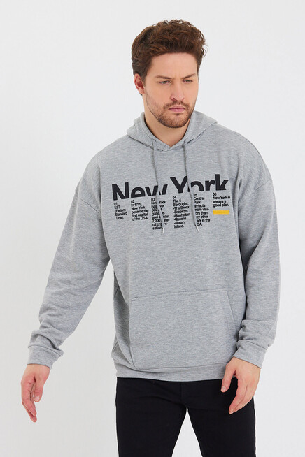 Erkek Kapşonlu Oversize Fit Newyork Baskılı İnce Sweatshirt SPR23SW362