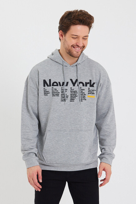 Erkek Kapşonlu Oversize Fit Newyork Baskılı İnce Sweatshirt SPR23SW362