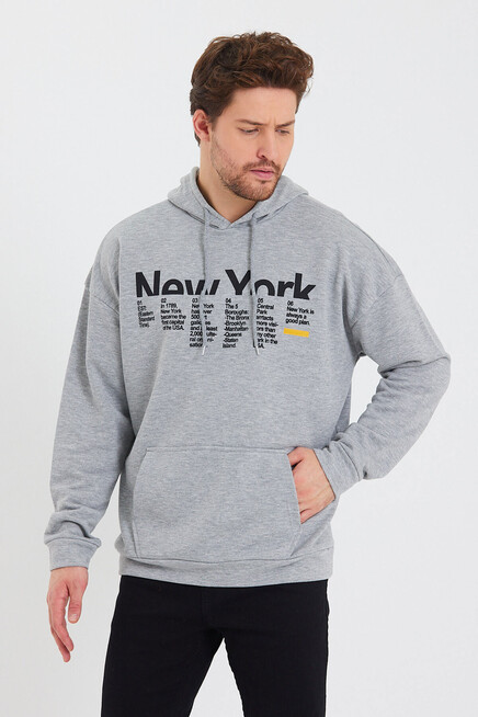 Erkek Kapşonlu Oversize Fit Newyork Baskılı İnce Sweatshirt SPR23SW362