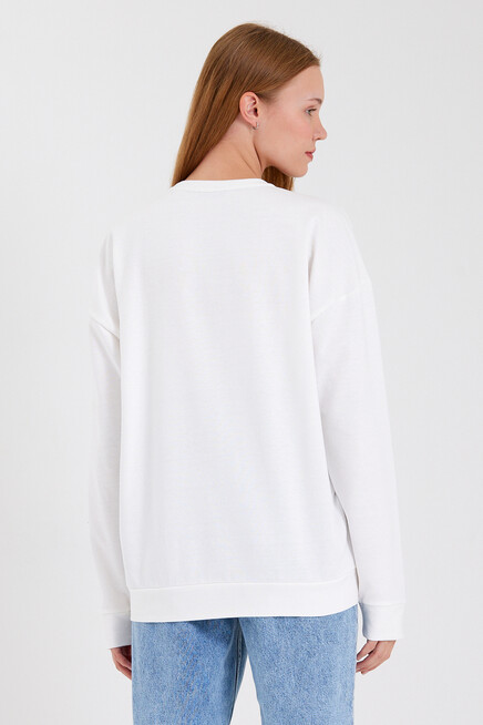 Süperlife Kadın Bisiklet Yaka Oversize Fit El Yazılı Brooklyn İnce Sweatshirt SPR23SWK331