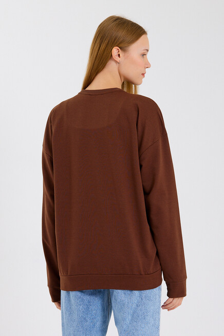Süperlife Kadın Bisiklet Yaka Oversize Fit El Yazılı Brooklyn İnce Sweatshirt SPR23SWK331