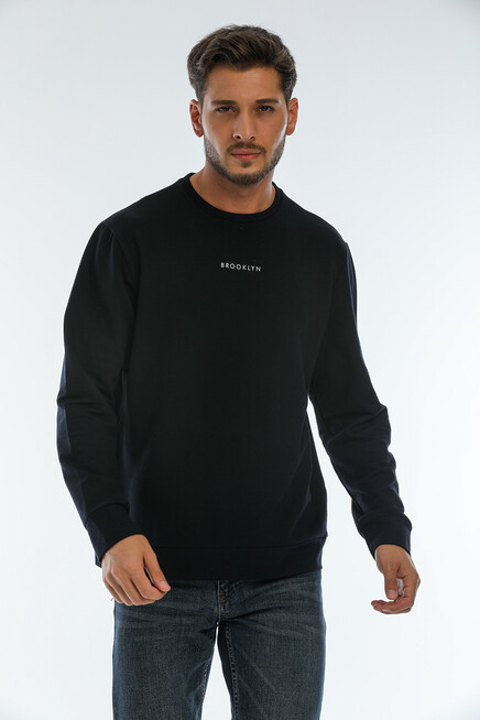 Erkek Bisiklet Yaka Regular Fit Brooklyn Baskılı İnce Sweatshirt SPR22SW132