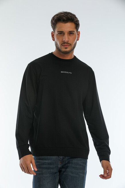 Erkek Bisiklet Yaka Regular Fit Brooklyn Baskılı İnce Sweatshirt SPR22SW132