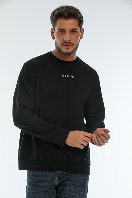 Süperlife Erkek Bisiklet Yaka Regular Fit Brooklyn Baskılı İnce Sweatshirt SPR22SW132