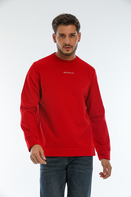 Erkek Bisiklet Yaka Regular Fit Brooklyn Baskılı İnce Sweatshirt SPR22SW132