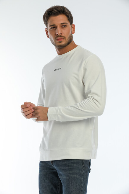 Erkek Bisiklet Yaka Regular Fit Brooklyn Baskılı İnce Sweatshirt SPR22SW132