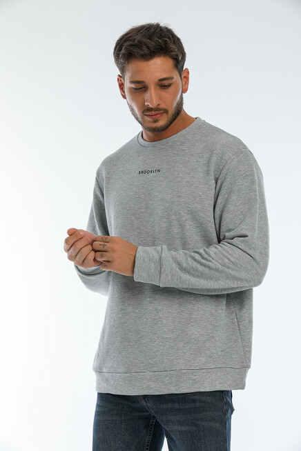 Erkek Bisiklet Yaka Regular Fit Brooklyn Baskılı İnce Sweatshirt SPR22SW132