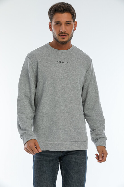 Erkek Bisiklet Yaka Regular Fit Brooklyn Baskılı İnce Sweatshirt SPR22SW132