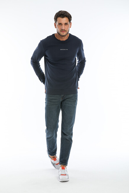 Süperlife Erkek Bisiklet Yaka Regular Fit Brooklyn Baskılı İnce Sweatshirt SPR22SW132