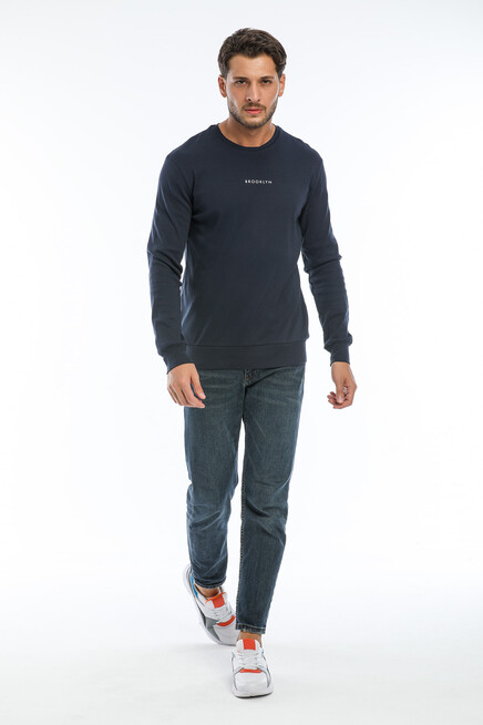 Süperlife Erkek Bisiklet Yaka Regular Fit Brooklyn Baskılı İnce Sweatshirt SPR22SW132