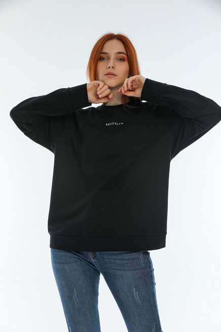 Kadın Bisiklet Yaka Oversize Fit Brooklyn Baskılı Sweatshirt SPR22SWK030