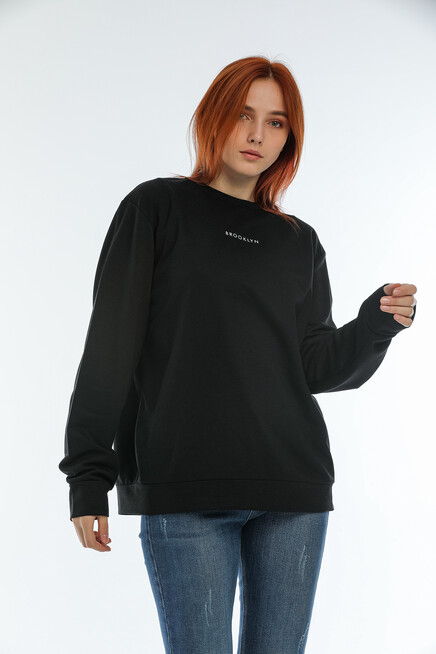 Kadın Bisiklet Yaka Oversize Fit Brooklyn Baskılı Sweatshirt SPR22SWK030