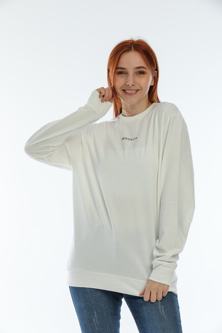 Kadın Bisiklet Yaka Oversize Fit Brooklyn Baskılı Sweatshirt SPR22SWK030