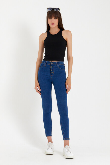 Süperlife Kadın Crop Örme Arkası Yüksek Yaka Slim Fit  Atlet-Tişort SPR21Y11