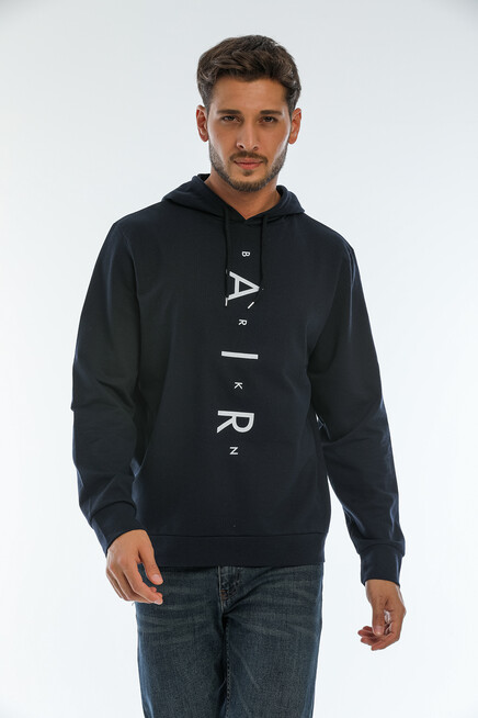 Süperlife Erkek Kapşonlu Regular Fit Air Baskılı İnce Sweatshirt SPR22SW162