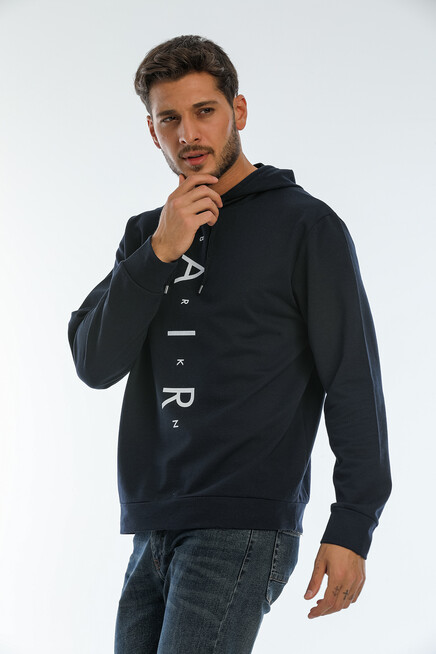 Erkek Kapşonlu Regular Fit Air Baskılı İnce Sweatshirt SPR22SW162