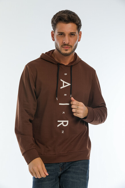 Erkek Kapşonlu Regular Fit Air Baskılı İnce Sweatshirt SPR22SW162