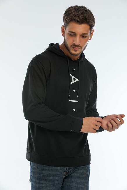 Erkek Kapşonlu Regular Fit Air Baskılı İnce Sweatshirt SPR22SW162