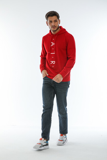 Erkek Kapşonlu Regular Fit Air Baskılı İnce Sweatshirt SPR22SW162