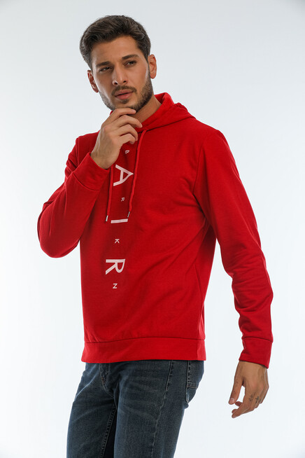 Erkek Kapşonlu Regular Fit Air Baskılı İnce Sweatshirt SPR22SW162