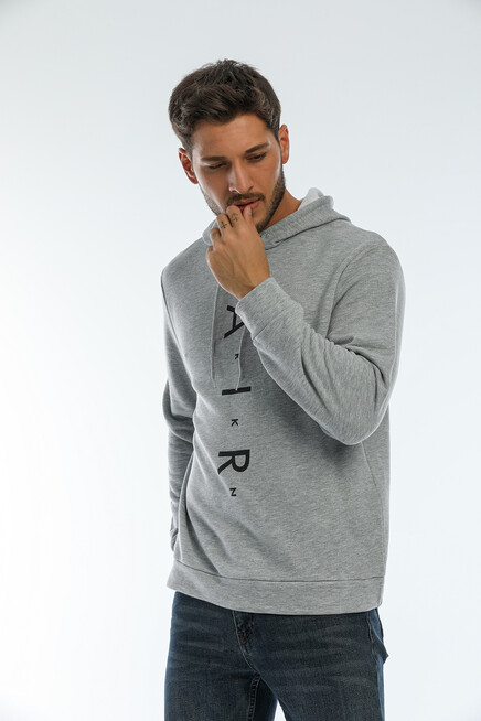 Erkek Kapşonlu Regular Fit Air Baskılı İnce Sweatshirt SPR22SW162