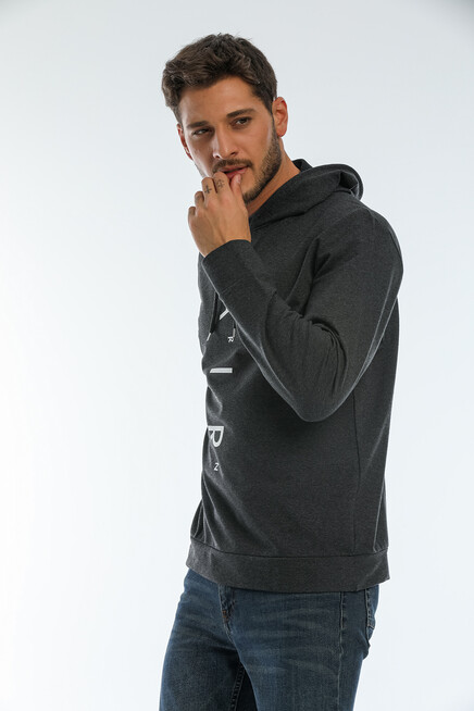 Erkek Kapşonlu Regular Fit Air Baskılı İnce Sweatshirt SPR22SW162