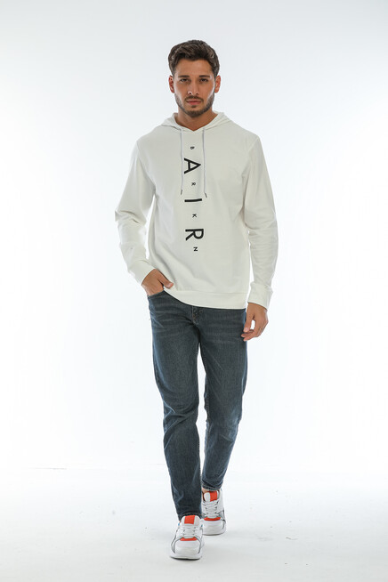 Erkek Kapşonlu Regular Fit Air Baskılı İnce Sweatshirt SPR22SW162