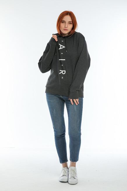 Süperlife Kadın Kapşonlu Oversize Fit Air Baskılı İnce Sweatshırt SPR22SWk162 