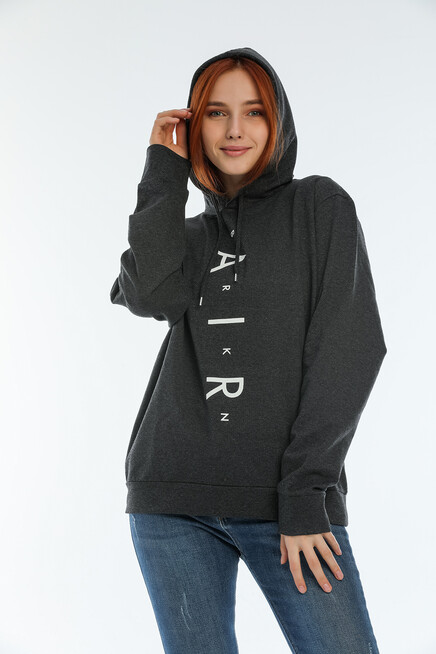 Süperlife Kadın Kapşonlu Oversize Fit Air Baskılı İnce Sweatshırt SPR22SWk162 