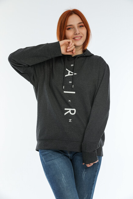 Süperlife Kadın Kapşonlu Oversize Fit Air Baskılı İnce Sweatshırt SPR22SWk162 