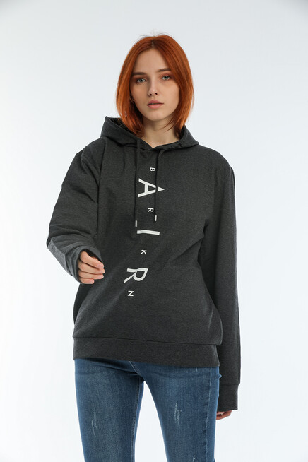 Süperlife Kadın Kapşonlu Oversize Fit Air Baskılı İnce Sweatshırt SPR22SWk162 