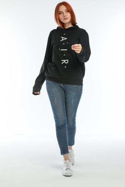 Süperlife Kadın Kapşonlu Oversize Fit Air Baskılı İnce Sweatshırt SPR22SWk162 