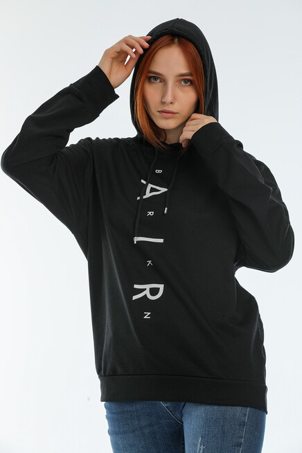 Süperlife Kadın Kapşonlu Oversize Fit Air Baskılı İnce Sweatshırt SPR22SWk162 