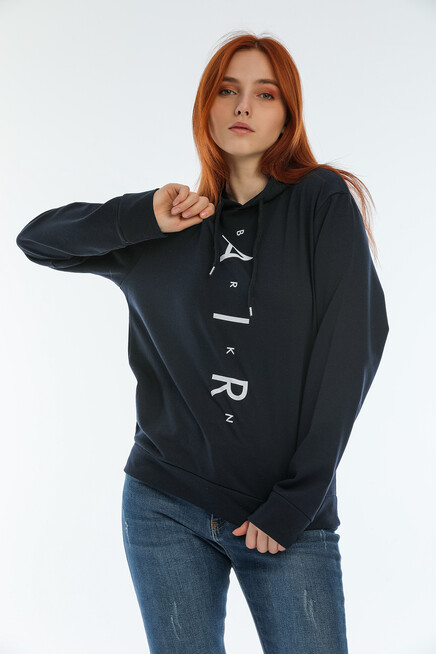 Süperlife Kadın Kapşonlu Oversize Fit Air Baskılı İnce Sweatshırt SPR22SWk162 