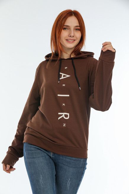 Süperlife Kadın Kapşonlu Oversize Fit Air Baskılı İnce Sweatshırt SPR22SWk162 
