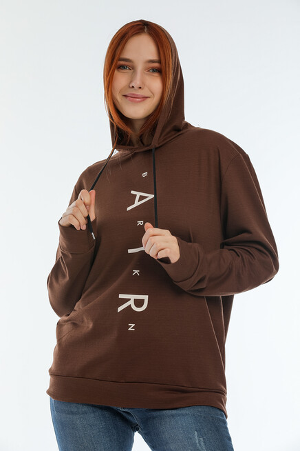 Süperlife Kadın Kapşonlu Oversize Fit Air Baskılı İnce Sweatshırt SPR22SWk162 