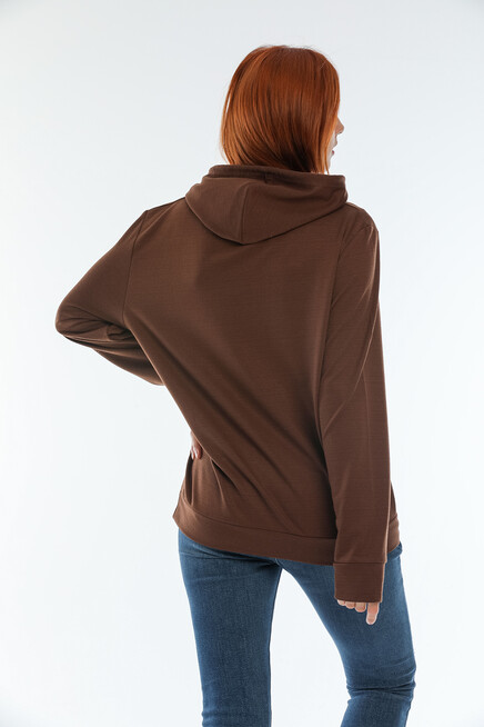 Süperlife Kadın Kapşonlu Oversize Fit Air Baskılı İnce Sweatshırt SPR22SWk162 