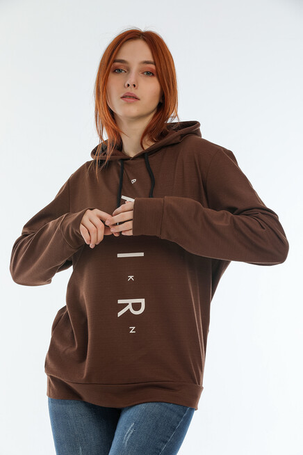 Süperlife Kadın Kapşonlu Oversize Fit Air Baskılı İnce Sweatshırt SPR22SWk162 