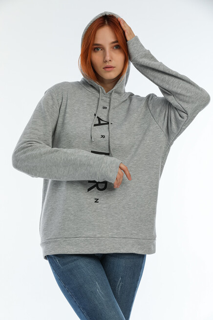 Süperlife Kadın Kapşonlu Oversize Fit Air Baskılı İnce Sweatshırt SPR22SWk162 