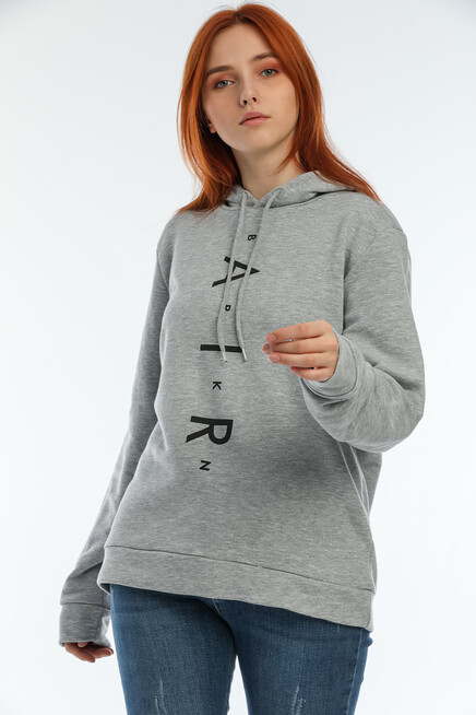 Süperlife Kadın Kapşonlu Oversize Fit Air Baskılı İnce Sweatshırt SPR22SWk162 