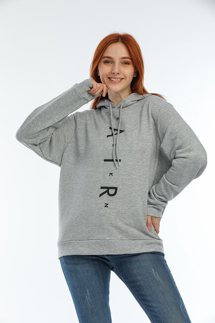Süperlife Kadın Kapşonlu Oversize Fit Air Baskılı İnce Sweatshırt SPR22SWk162 