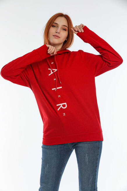 Süperlife Kadın Kapşonlu Oversize Fit Air Baskılı İnce Sweatshırt SPR22SWk162 