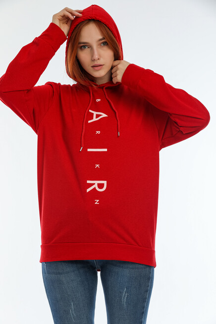 Süperlife Kadın Kapşonlu Oversize Fit Air Baskılı İnce Sweatshırt SPR22SWk162 
