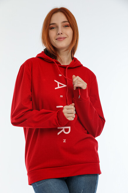 Süperlife Kadın Kapşonlu Oversize Fit Air Baskılı İnce Sweatshırt SPR22SWk162 