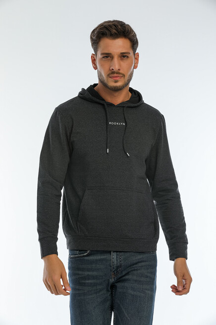 Erkek Kapşonlu Regular Fit Brooklyn Baskılı İnce Sweatshirt SPR22SW161