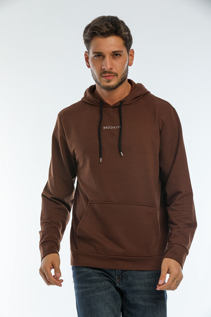 Erkek Kapşonlu Regular Fit Brooklyn Baskılı İnce Sweatshirt SPR22SW161