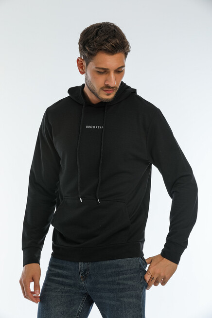 Erkek Kapşonlu Regular Fit Brooklyn Baskılı İnce Sweatshirt SPR22SW161