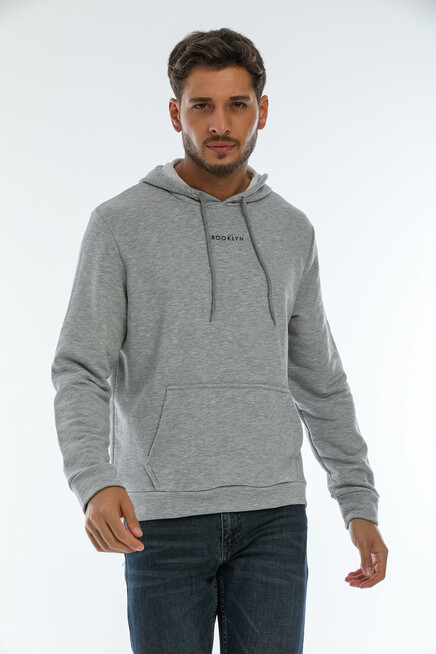 Erkek Kapşonlu Regular Fit Brooklyn Baskılı İnce Sweatshirt SPR22SW161